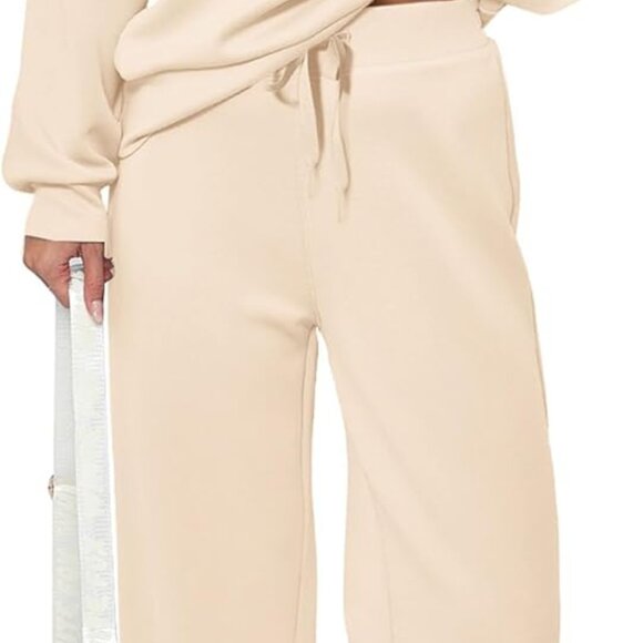 Womens 2 Piece Outfits 2025 Fall Long Sleeve Sweatshirt Wide Leg Pants Lounge Se